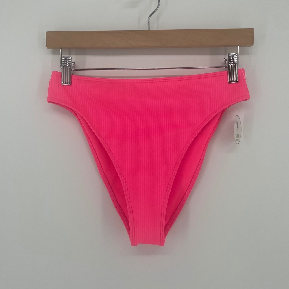 Hollister Hot Neon Pink Ribbed Curvy Cheeky‎ High Leg Bikini Bottoms size S NWT